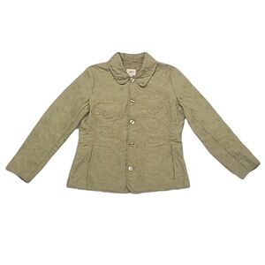 J. Jill Silk Quilted Jacket Button Front Blazer lightweight Olive Green Coat
